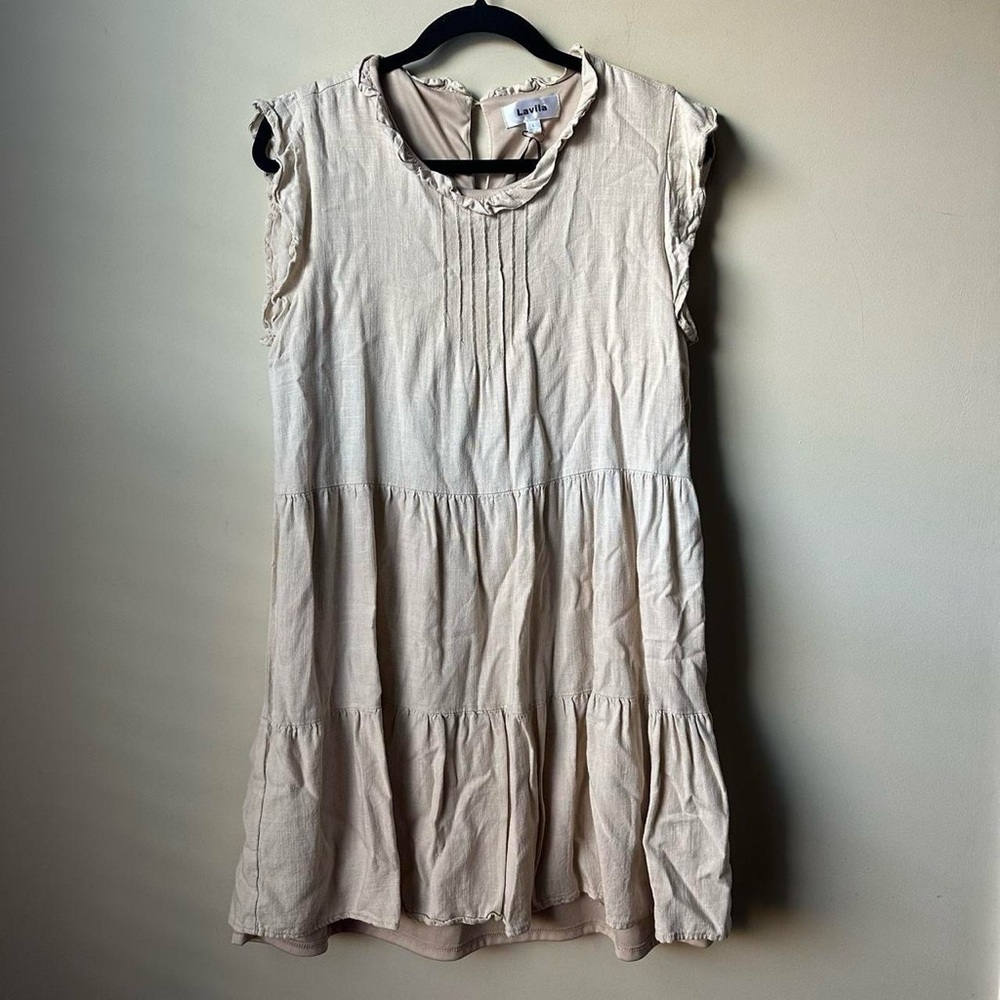 Lavila ruffle-sleeve tiered mini Dress Linen Blend Minimalist Boho Babydoll